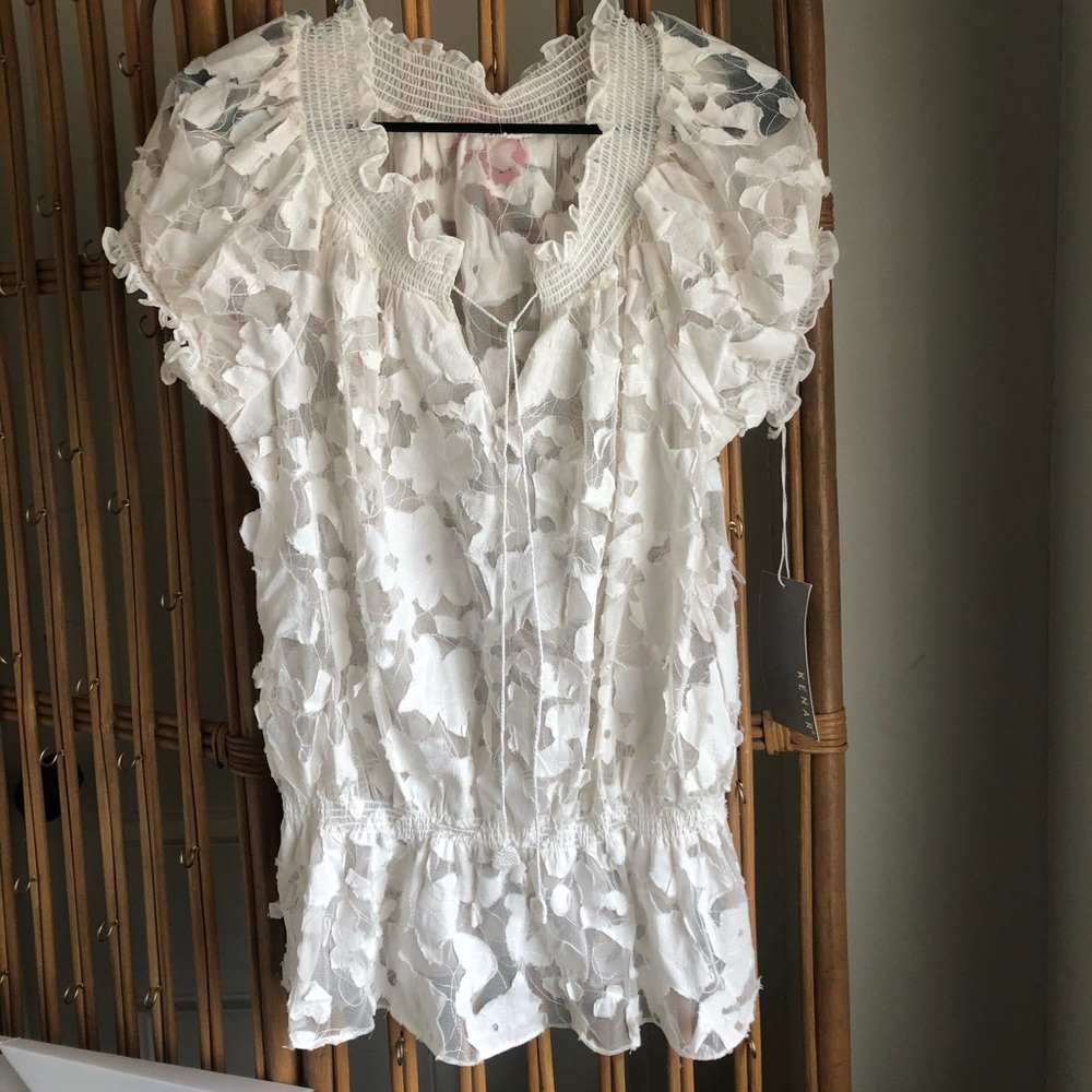 Kenar white appliqué design peplum top size L NWT